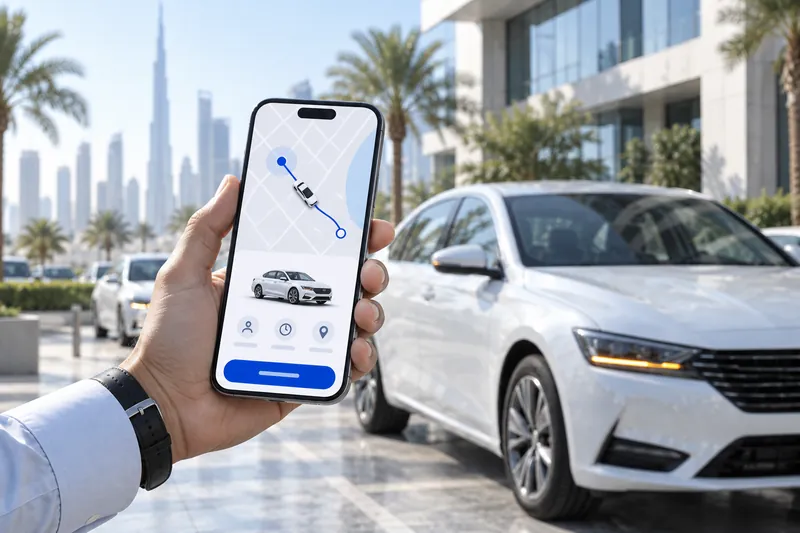 Reserva de un vehículo de pool en la app de carsharing corporativo de CT Mobility, Dubái
