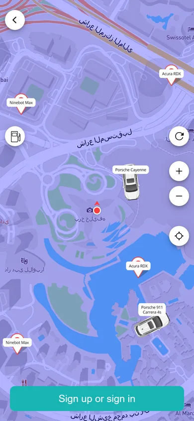 Rider app showing available cars near Burj Khalifa with model names